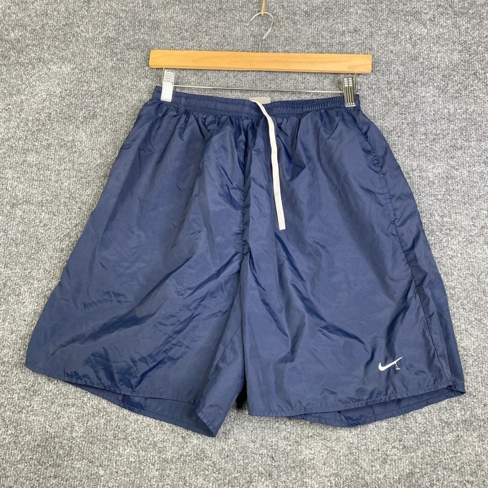Nike Mens Navy Blue Nylon Running Track Shorts Size Medium Y2K Vintage Dazzle